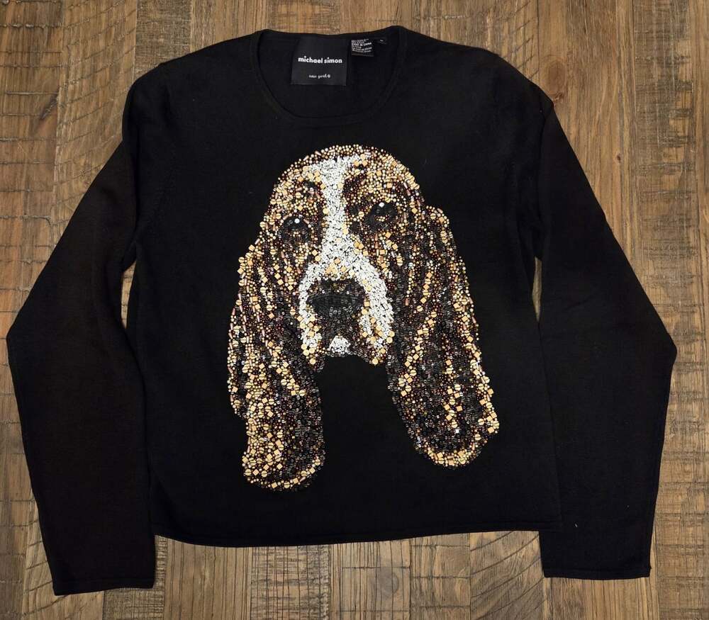 Michael Simon New York Basset Hound Beaded Shirt Size M - Picture 2 of 7